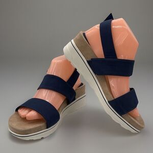 St. John's Bay Colt Womens Wedge Sandals Navy Blue Elastic Strap Sz 9M Platform